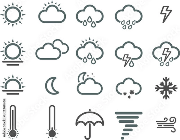 Fototapeta Set of 20 weather icon. Draw a thick line to look clear.