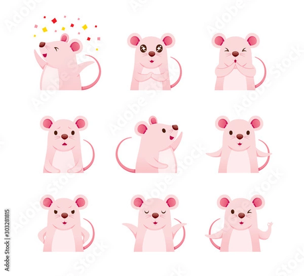 Fototapeta Rats Emoticons Icons Set, Year Of The Rat, Zodiac