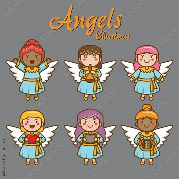 Fototapeta Christmas angels characters Vector eps 10