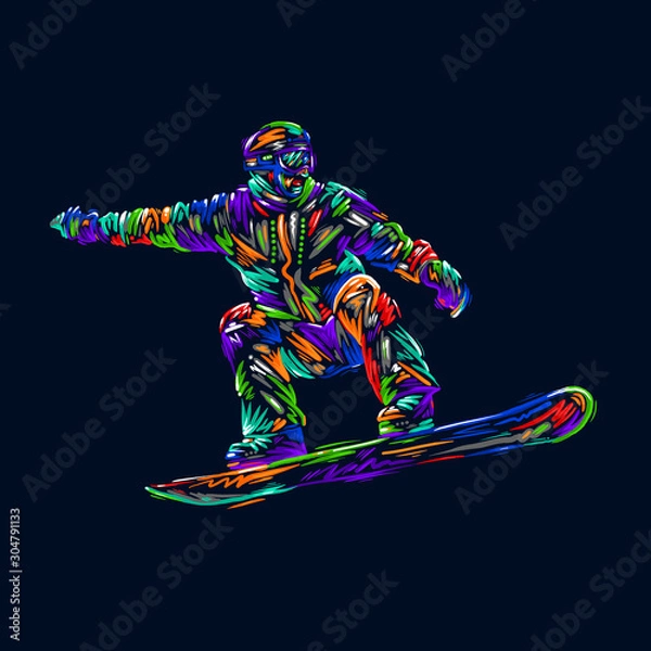 Fototapeta Colored hand drawing sketch snowboard snowboarder snowboarding illustration snowboard design art