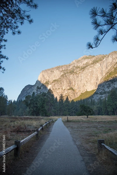 Fototapeta Pathway through valley on a beautiful morning in Yosemite National Park 