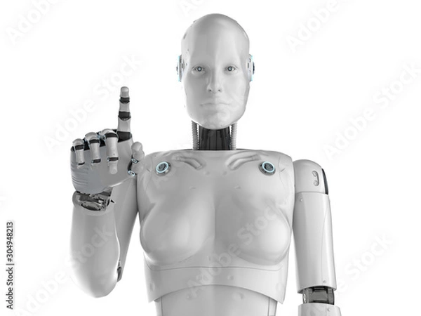 Fototapeta Female cyborg or robot finger point