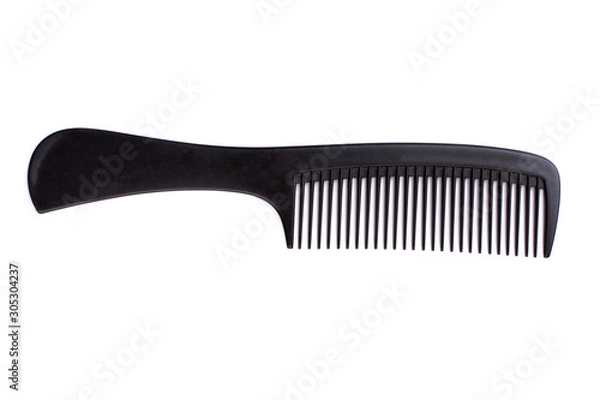 Fototapeta Black hair comb on white background. Plastic hair brush and copy space.