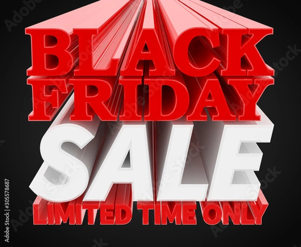 Fototapeta BLACK FRIDAY SALE LIMITED TIME ONLY word on black background illustration 3D rendering