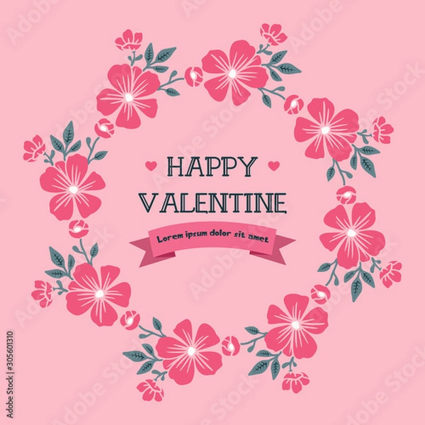 Fototapeta Card of happy valentine day, with ornament of pink wreath frame. Vector