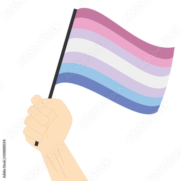 Fototapeta Hand holding and raising Bigender pride flag isolated on white background