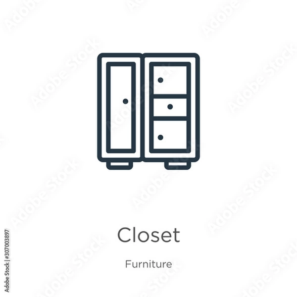 Fototapeta Closet icon. Thin linear closet outline icon isolated on white background from furniture collection. Line vector closet sign, symbol for web and mobile