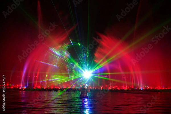 Fototapeta Music fountain water curtain laser