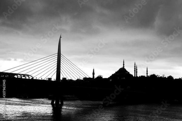 Fototapeta skyline of istanbul and modern bridge