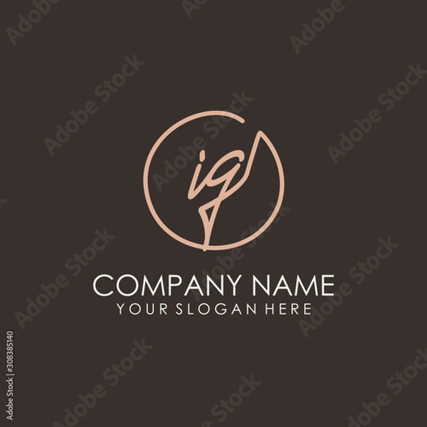 Fototapeta IG initials signature logo. Handwritten vector logo template connected to a circle. Hand drawn Calligraphy lettering Vector illustration.