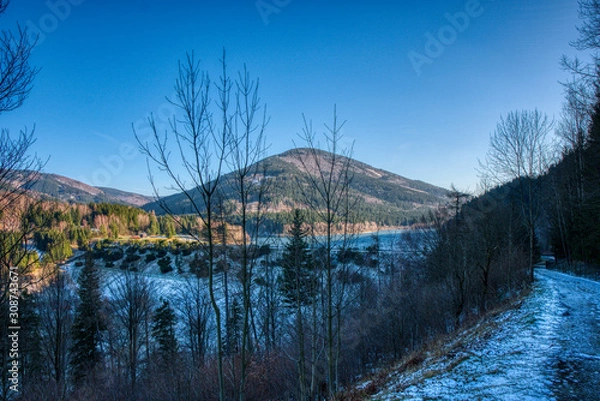 Fototapeta Moravka dam in winter with a little snow