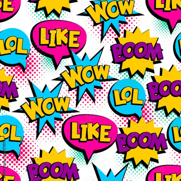 Obraz Pop Art seamless pattern comic text wow lol