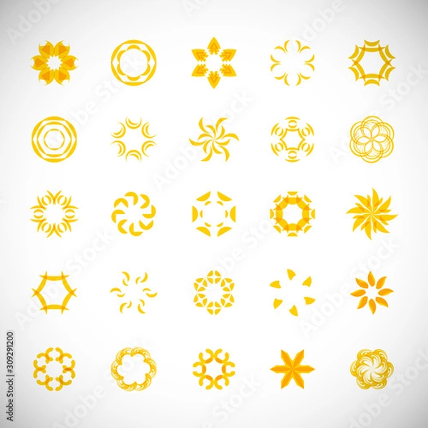 Fototapeta Abstract Circle Icon Set. Vector Isolated On Gray. Abstract Circular Logo For Company Symbol, Star, Tech Icon And Element Design. Creative Icons For Flower And Decorative Logo. Abstract Round Template