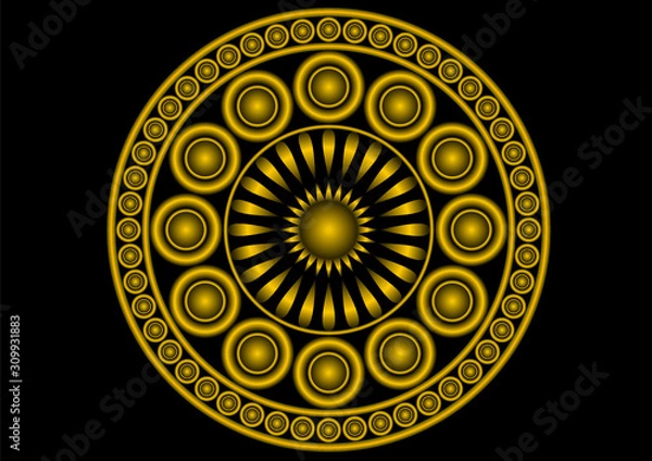 Fototapeta Bronze Mandala on black background