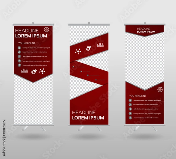 Fototapeta Roll Up Banner template and info graphics stand design, advertisement, display, business flyer, polygon background. vector illustration.