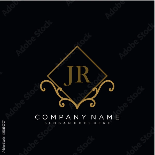 Fototapeta Initial letter JR logo luxury vector mark, gold color elegant classical