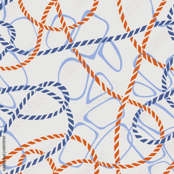 Fototapeta Seamless marine rope knot pattern. Endless illustration with color rope ornament and nautical sea knots. Trendy maritime style background. Rope texture. For textile, fabric prints, wrapping. 