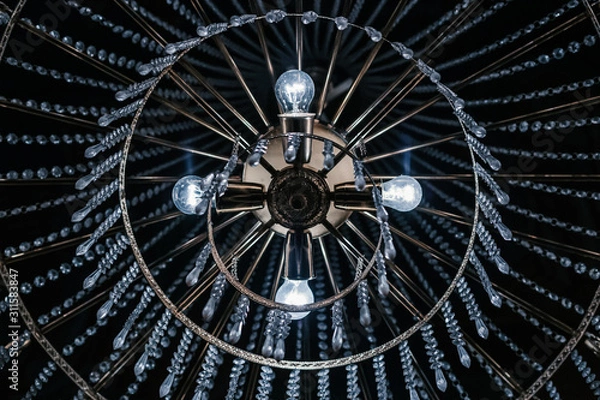 Obraz Church chandelier bottom up perspective. Lights on. Abstract background