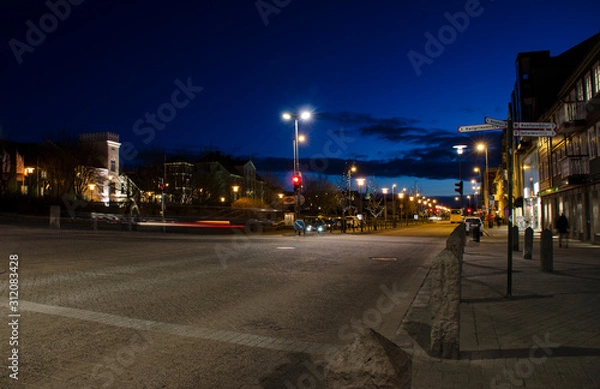 Fototapeta March 19, 2014 - Reykjavik, Iceland. A typical Night Landscape of Reykjavik