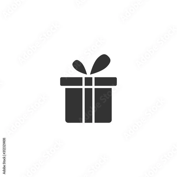 Fototapeta Gift box icon in flat style. Present package vector illustration on white isolated background. Surprise business concept.