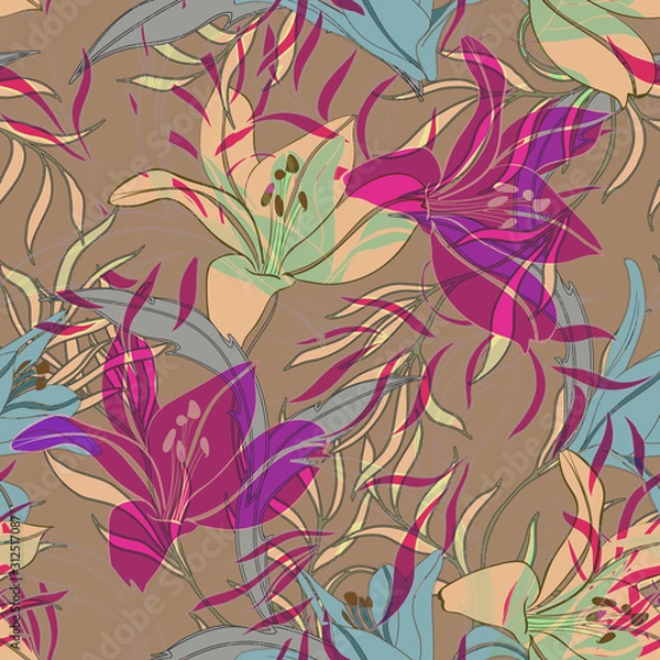 Fototapeta Beautiful seamless floral pattern background.