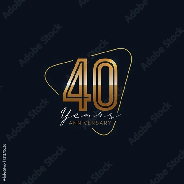 Fototapeta 40 Years Anniversary badge with gold style Vector Illustration