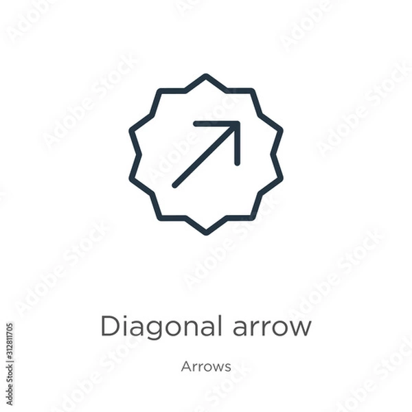 Fototapeta Diagonal arrow icon. Thin linear diagonal arrow outline icon isolated on white background from arrows collection. Line vector sign, symbol for web and mobile