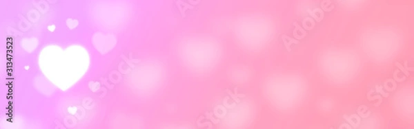 Fototapeta Bright and shiny hearts on fuchsia and rose pink background banner with copy space for text.