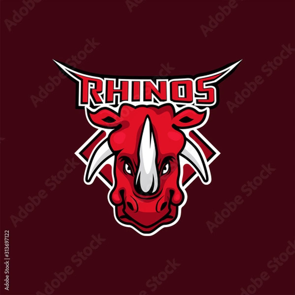 Fototapeta Rhino mascot. Vector illustration, sport logo template.