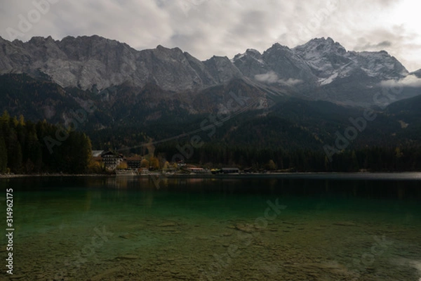 Fototapeta Zugspitze shadow on Eibsee early in the morning