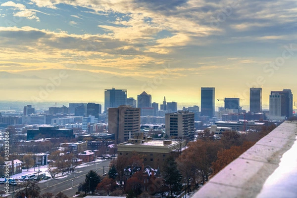 Fototapeta View over Salt Lake City, Utah in winter