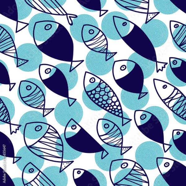 Fototapeta Cute fish. Kids background. Seamless pattern. Can be used in textile industry, paper, background, scrapbooking.