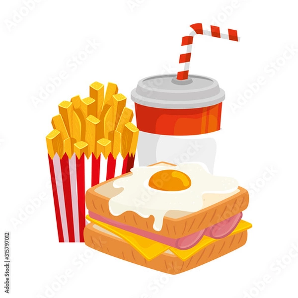 Fototapeta delicious sandwich with egg fried and drink isolated icon