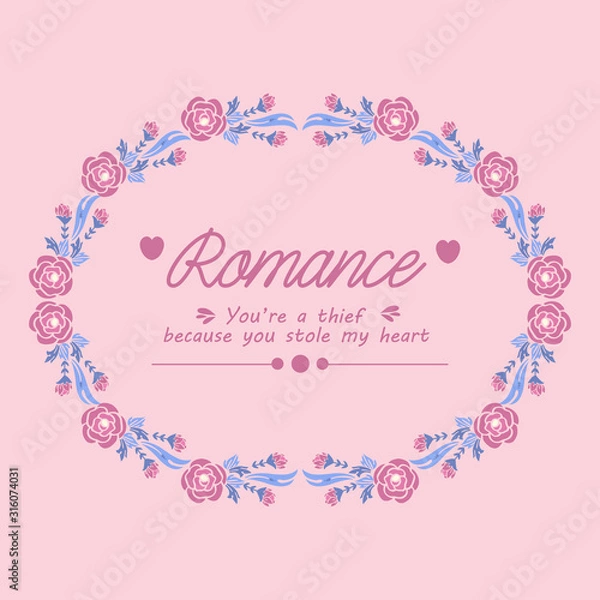 Obraz Greeting card design for romance day celebration, with elegant ornate of leaf and flower frame. Vector