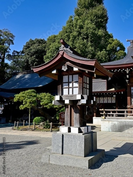 Fototapeta 凛と佇む神社の木製灯篭