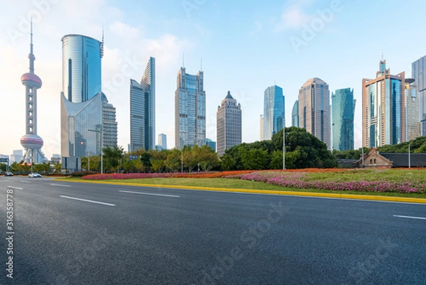 Obraz Expressways and skyscrapers in Lujiazui financial center, Shanghai, China