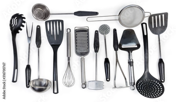 Obraz Different cooking utensils on a white background