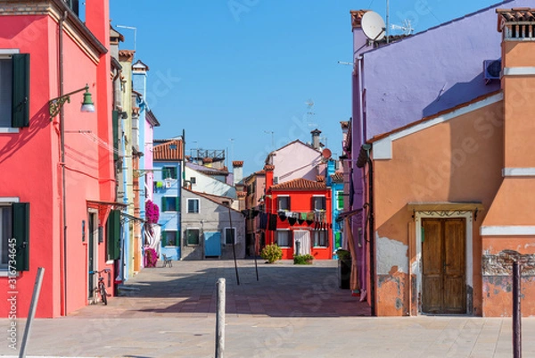 Fototapeta Amazing view of colorful houses in Burano, Venice, Italy.