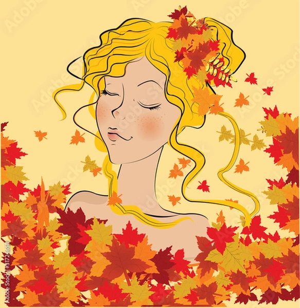 Fototapeta Vector beautiful autumn girl