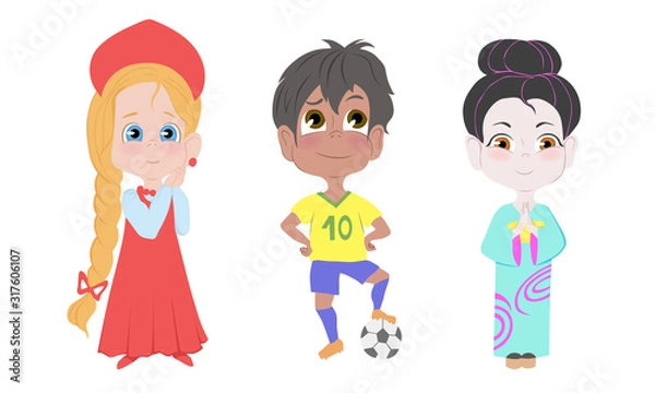 Fototapeta Men and women wearing various national costumes vector illustration