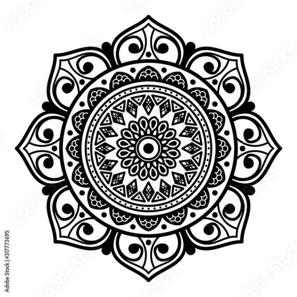 Fototapeta Mandala decorative round ornament. Can be used for greeting card, phone case print, etc. Hand drawn background, vector isolated on white. EPS 10 