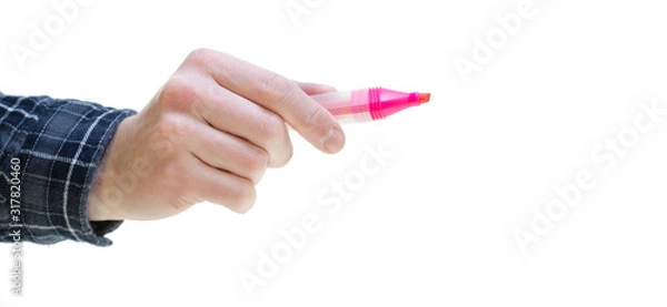 Fototapeta hand holding felt pen isolated on white background