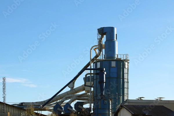 Fototapeta Air duct pipe and roof for industrial with blue sky background