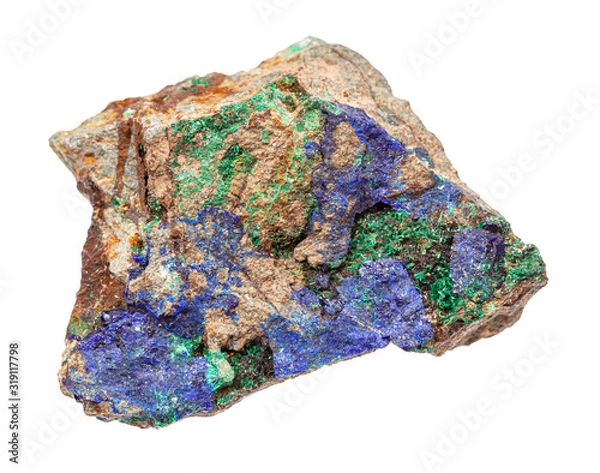 Fototapeta raw Azurite and Malachite on rock isolated