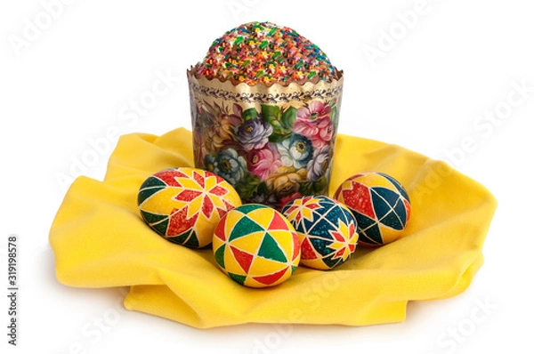 Fototapeta Easter eggs. Easter cake. isolated on white background