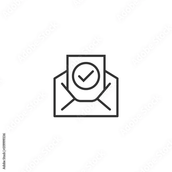 Fototapeta Envelope with confirmed document icon in flat style. Verify vector illustration on white isolated background. Receive business concept.