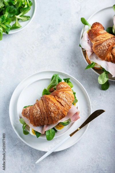 Fototapeta Fresh croissant with green salad