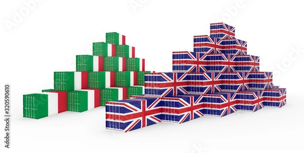 Fototapeta 3D Illustration of Cargo Container with Italy Flag on white background. Delivery, transportation, shipping freight transportation.