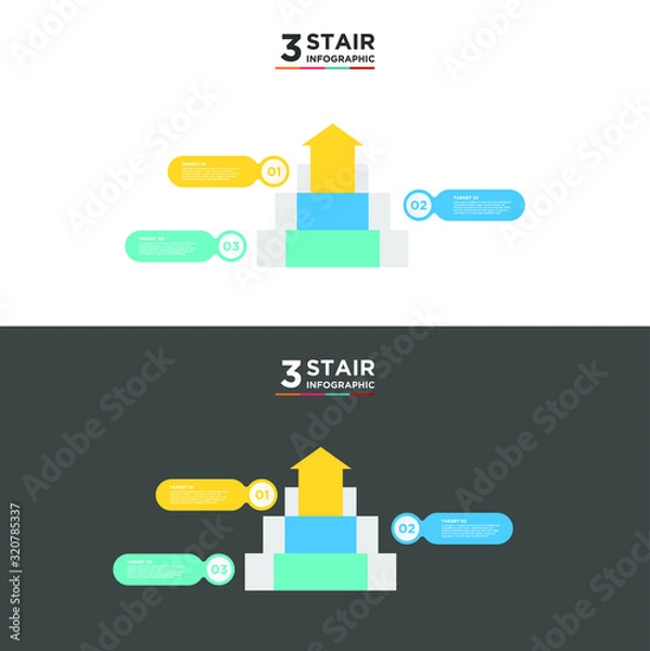 Fototapeta 3 stair step timeline infographic element. Business concept with three options and number, steps or processes. data visualization. Vector illustration.