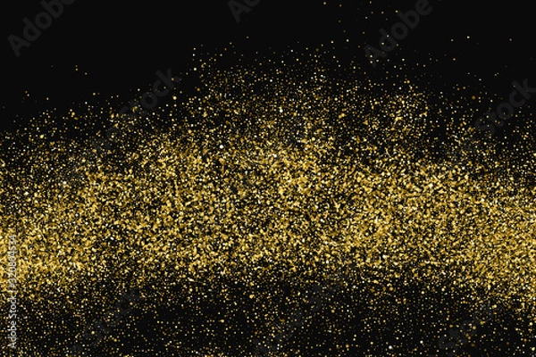 Fototapeta Round Gold Glitter Texture Isolated On Black. Amber Particles Color. Celebratory Background. Golden Explosion Of Confetti. Vector Illustration, Eps 10.